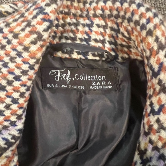 Vintage 60’s 70’s inspired Zara blazer coat plaid tweed jacket size S small. - Picture 7 of 13